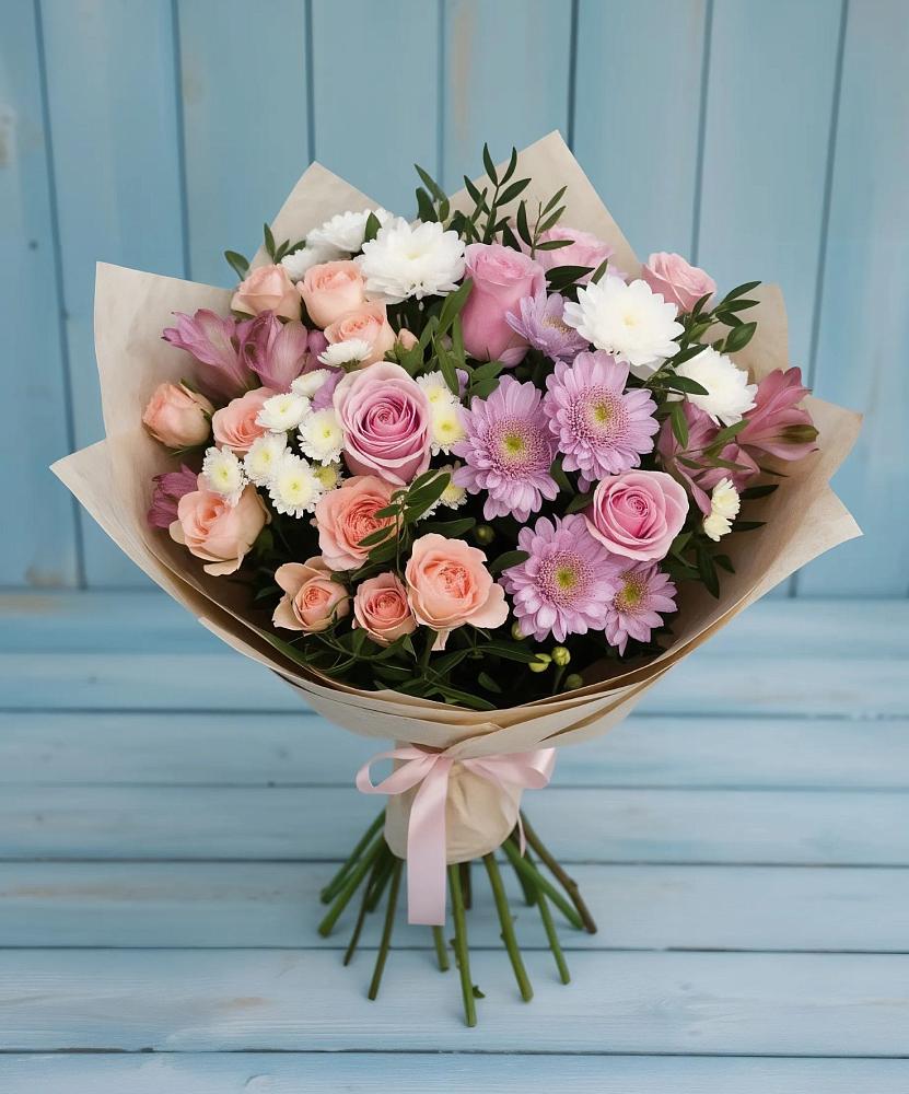 Букет цветов из: Хризантемы, Розы и Альстромерии в Углеуральском