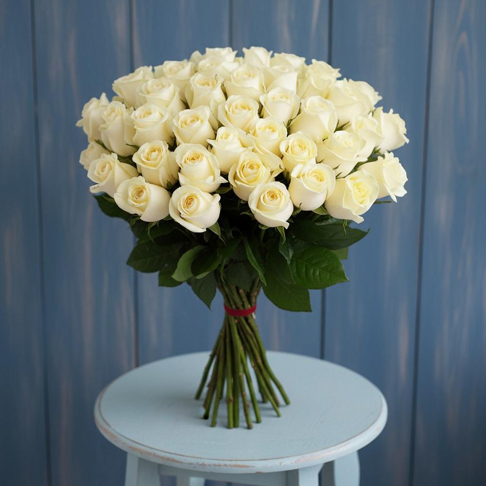 Букет 51 Белая роза Эдлесс Лав в Углеуральском