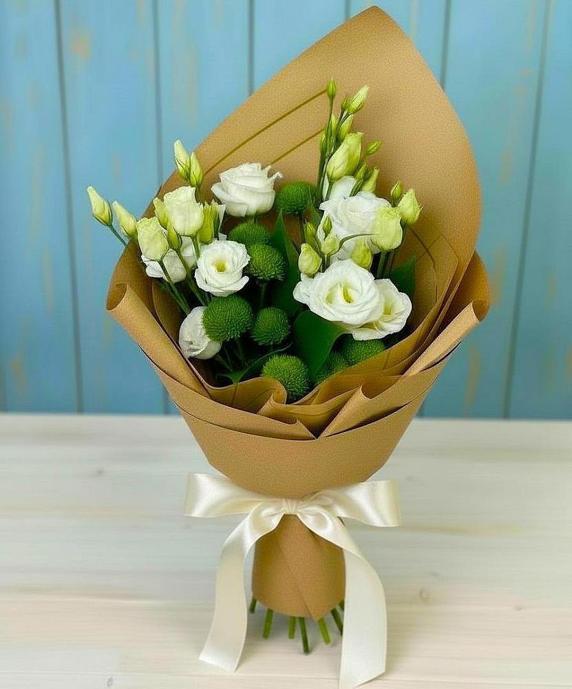 Букет цветов из: Хризантемы и Лизиантусы в Углеуральском