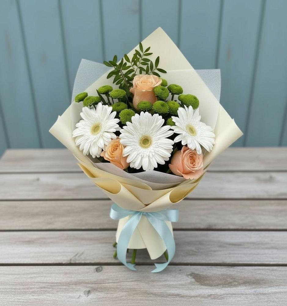 Букет цветов из: Герберы, Розы и Хризантемы в Углеуральском