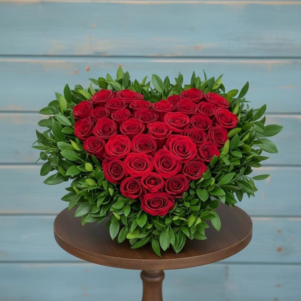 Цветочная композиция из Розы в виде сердца в Углеуральском