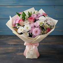 Букет цветов из:  Хризантемы, Альстромерии и Розы в Углеуральском