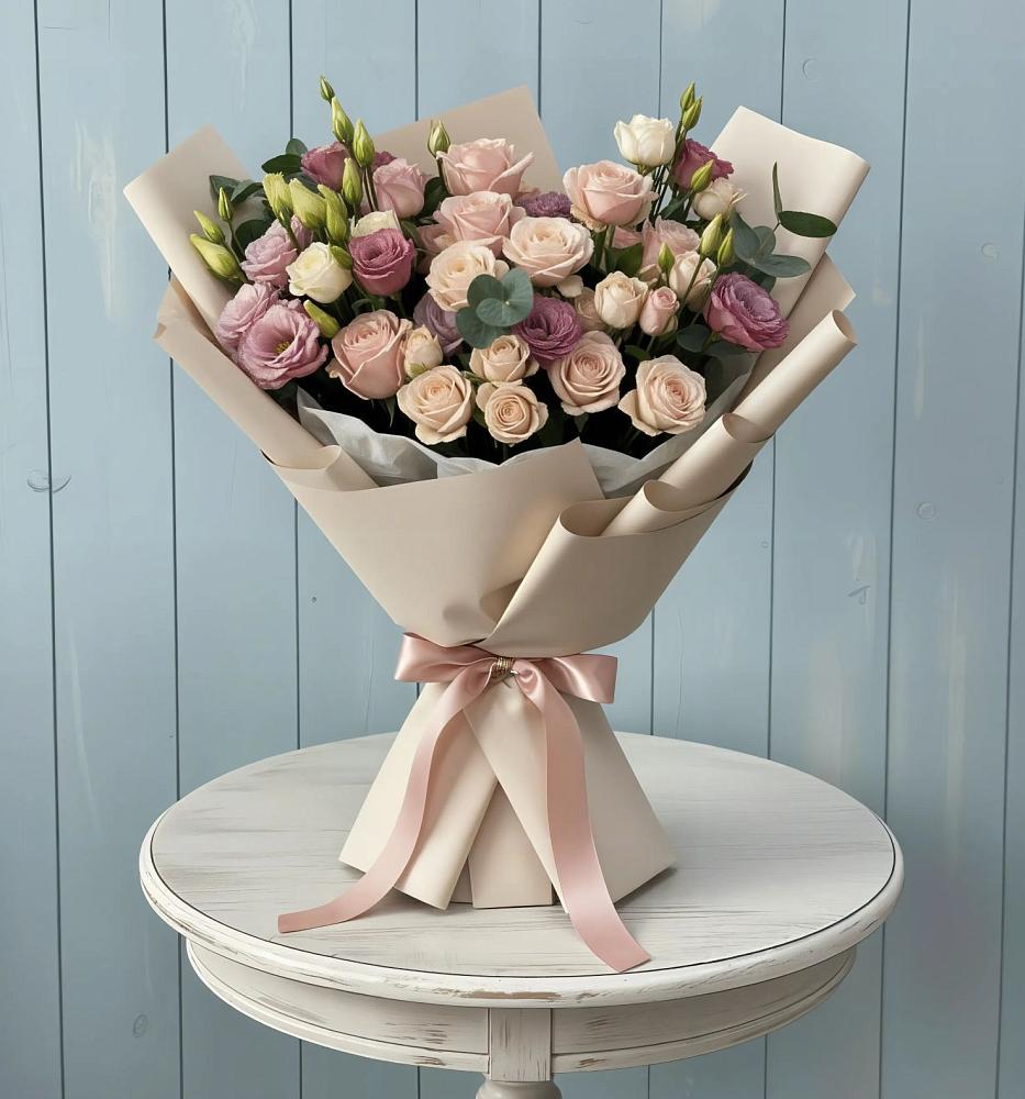 Букет цветов из: Розы и Лизиантусы в Углеуральском